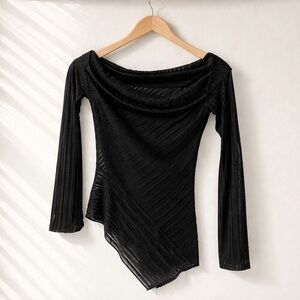 MICAS Black Sheer Asymmetrical Top